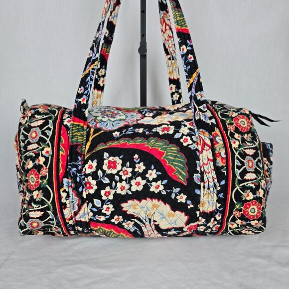 Vera Bradley Quilted Duffle Tote Bag Black Red Multi Floral - Picture 16 of 16